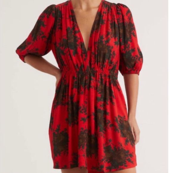 Ganni Red and Black Floral Dress - Picture 4 of 14